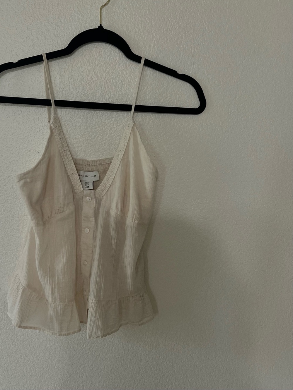 Sincerely Jules Pink Button-Front Spaghetti Strap Top